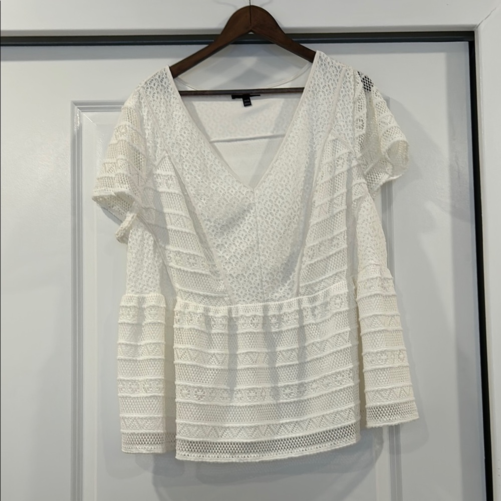 Cream Peplum Blouse with Ruffled Sleeves